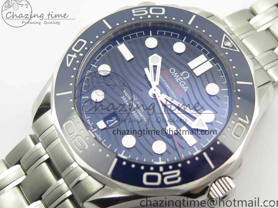 0725 2018 Seamaster Diver 300M OMF Best Edition Blue Ceramic Blue Dial on SS Bracelet A8800 (Black Balance Wheel) ZeroBulk 7957